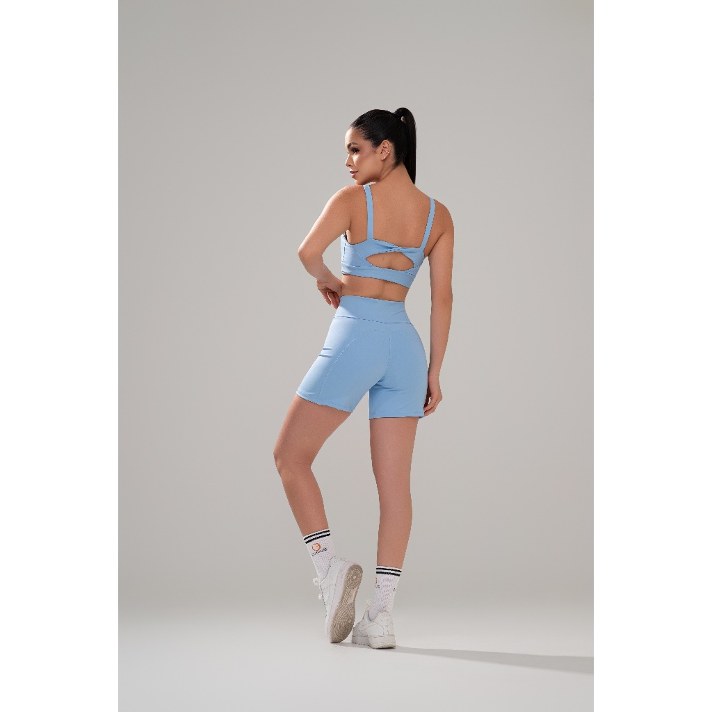 Conjunto Academia Top e Bermuda Poliamida Blackout Fio Duplo Zero Transparência Fitness | Yliê
