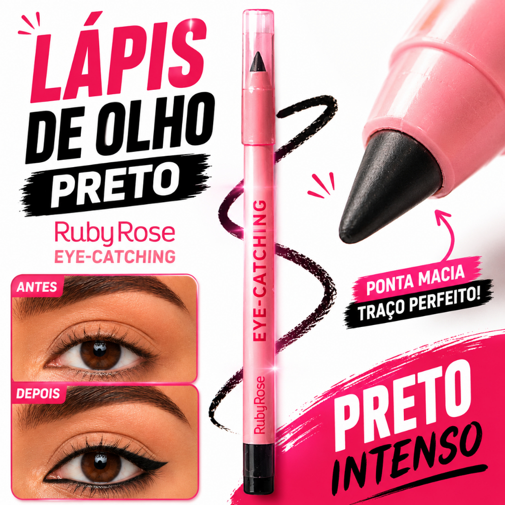 Lápis de Olho Preto Ruby Rose Eye-Catching HB-E2400 Macio Alta Pigmentação