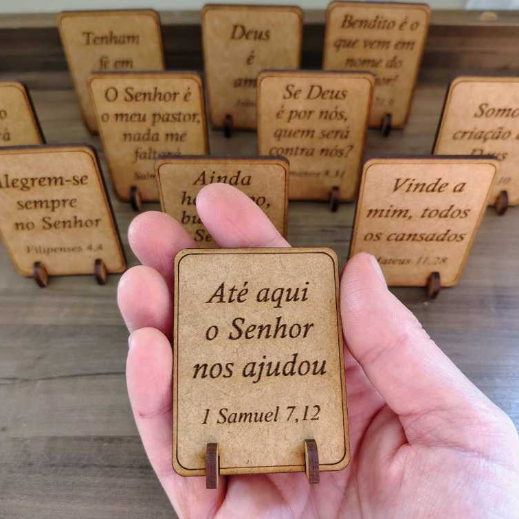 Plaquinha Decorativa MDF com Versículos Bíblicos Cristão  Sortidas - 6,5x5cm