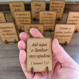 Plaquinha Decorativa MDF com Versículos Bíblicos Cristão  Sortidas - 6,5x5cm