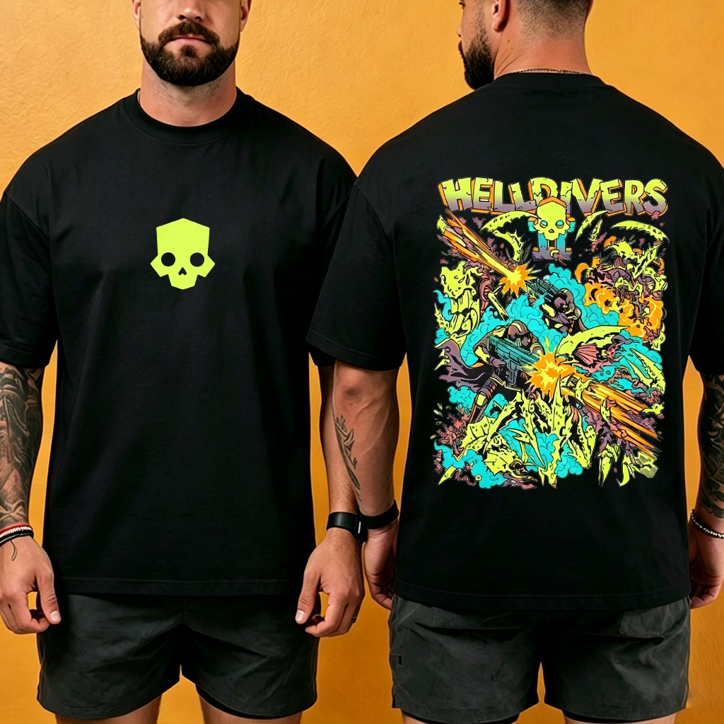 Camiseta Masculina Feminina 100% Algodão Helldivers Game Estampa Batalha Colorida,Plus Size P ao G3