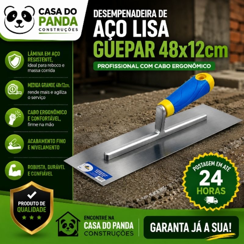Desempenadeira Grande de Aço 48x12 Lisa ou Dentada – Ferramenta Profissional para Reboco e Acabamento