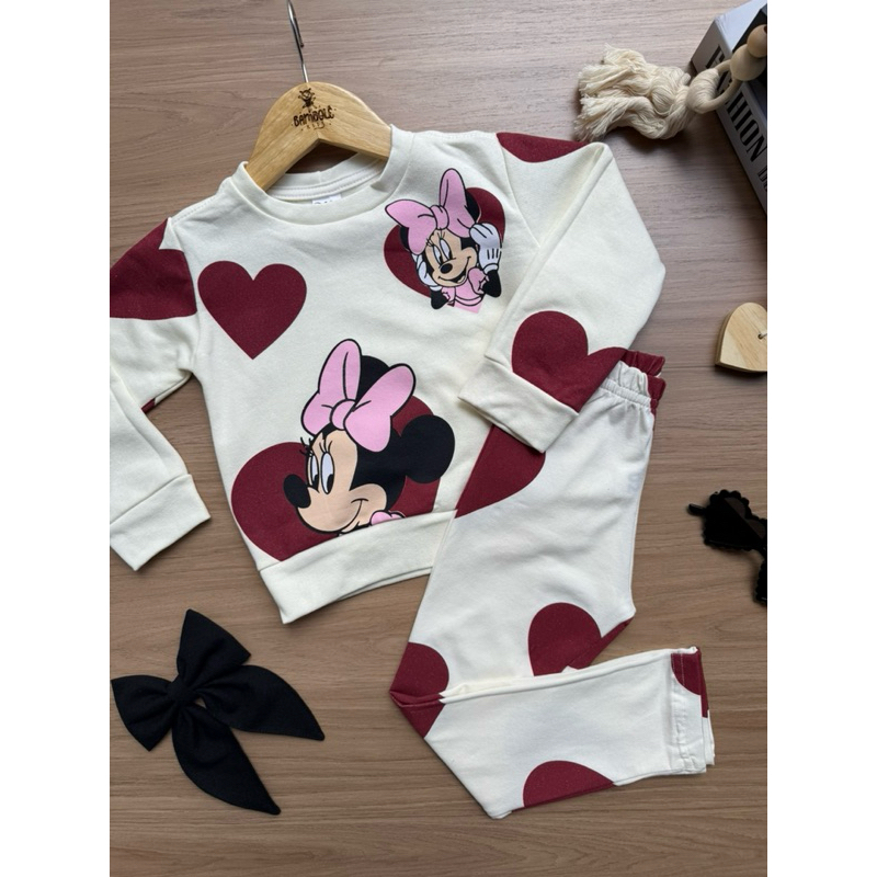 Conjunto Infantil Minnie Inverno Blusa Moletom Flanelada + Calça Legging Feminino 2 ao 12