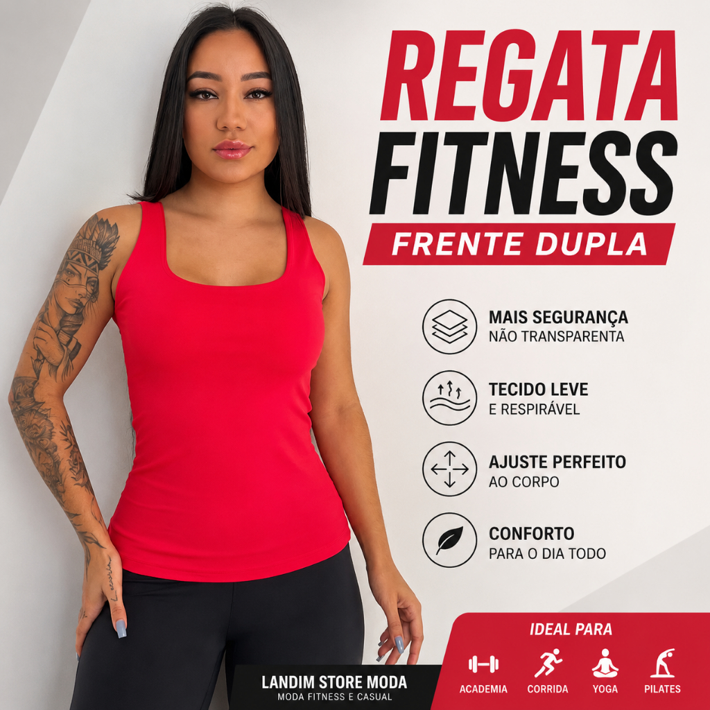Regata Fitness Feminina Frente Dupla Poliamida Light Academia Treino Confortável