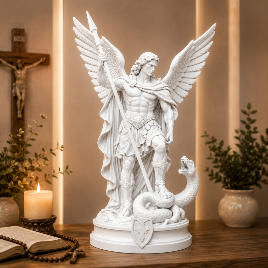 Imagem São Miguel Arcanjo Decorativa Escultura Católica Proteção Fé Cantinho de Oração Presente Religioso