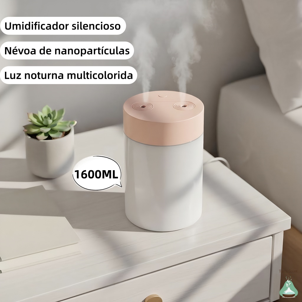 Umidificador E Aromatizador De Ar Eletrônico De Ambiente Grande Capacidade Ultrassônica Portátil Led Purificador 1600ml