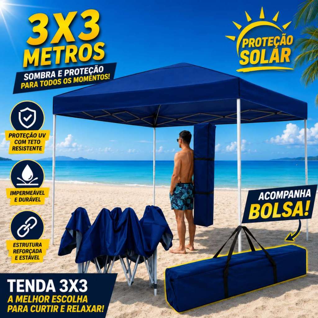 Tenda Articulada Gazebo Sanfonado Todo de Alumínio 3x3 Com Bolsa Praia Piscina Camping Eventos Carro