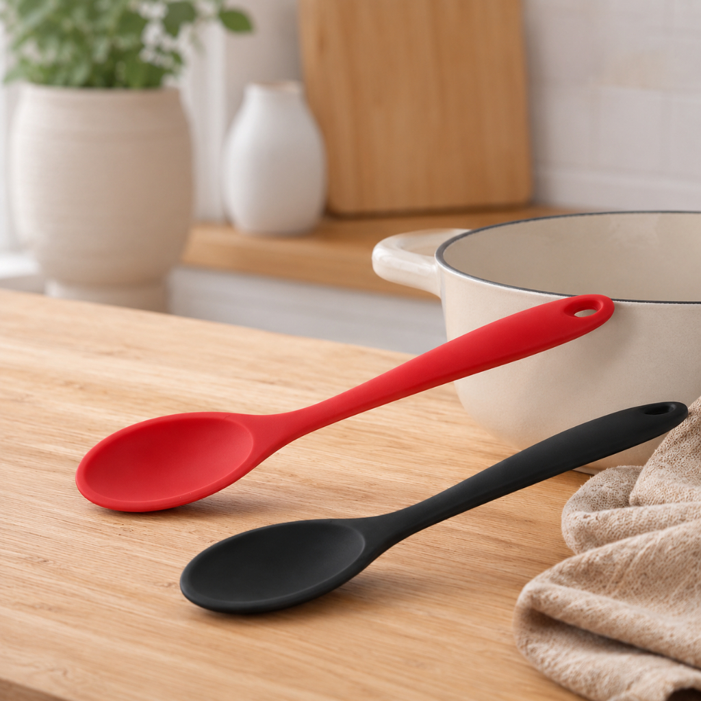 Kit 1/2/5 Colher de Silicone Cozinha Utensílios Antiaderente Resistente Macio Vermelho ou Preto