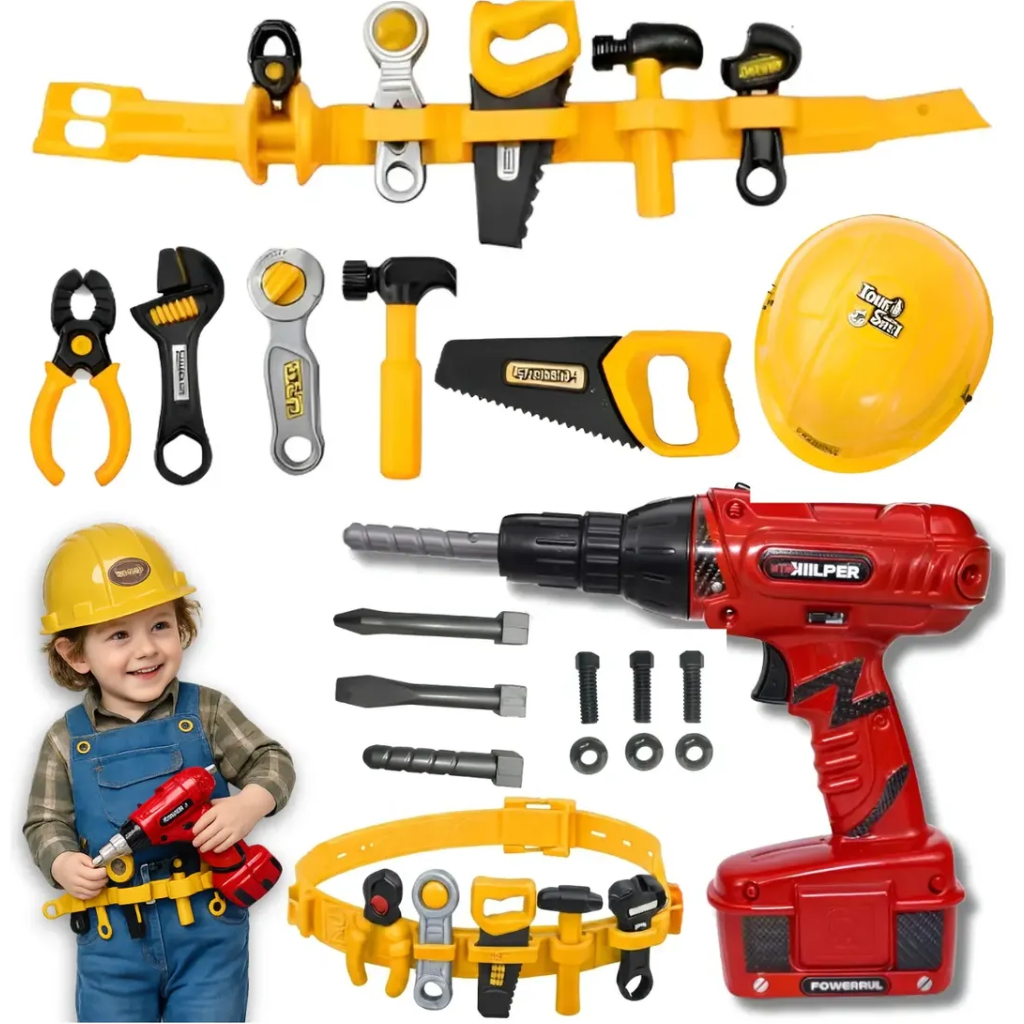 Brinquedo Infantil Parafusadeira Eletrica Cinto Ferramentas Presente Menino Barato Educativo Criança Divertido Promoçao