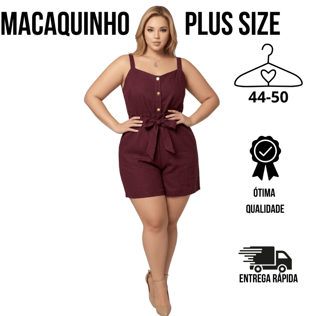 Macaquinho Plus Size Feminino Soltinho G GG G1 G2 - Fashion, Confortável e Ideal para Arrasar!