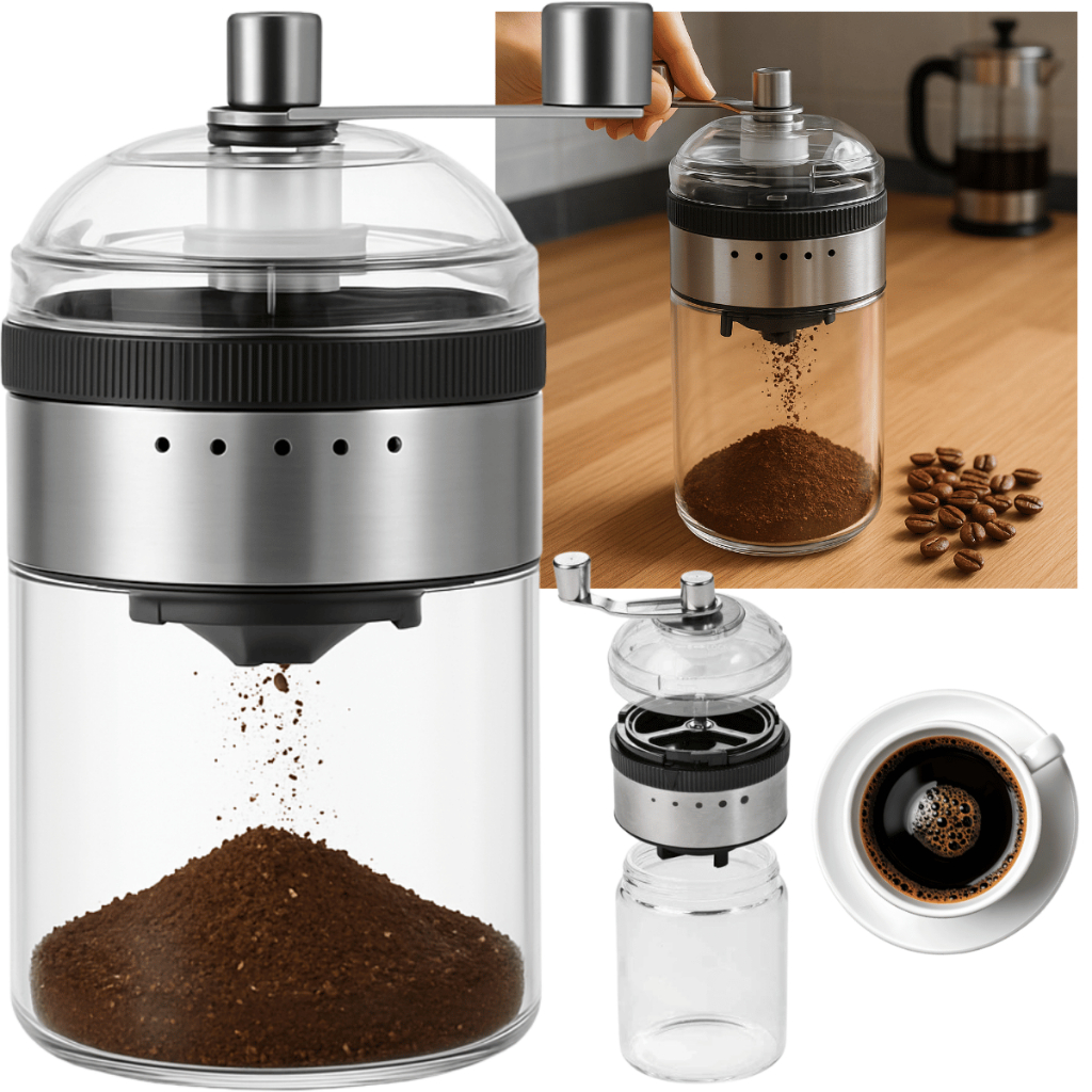 Moedor De Grãos Manual Para Café Fresco Com Regulagem Fina Ou Grossa Elegante Funcional Moderno