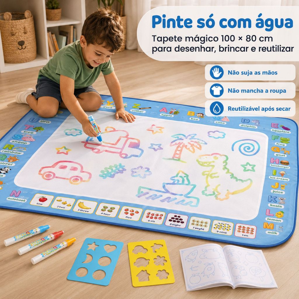 Tapete de Água Mágico Brinquedo Educativo para Criatividade Reutilizável Montessori Educativo Infantil