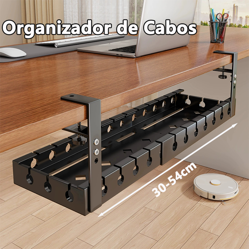Organizador de Cabos Sob Mesa Ajustável 30-54cm Suporte Metálico Sem Furar para Filtro de Linha