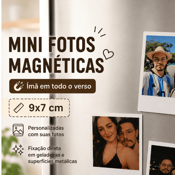 Mini Fotos com Ímã Personalizadas 9x7cm para Geladeira - Fotos Magnéticas.