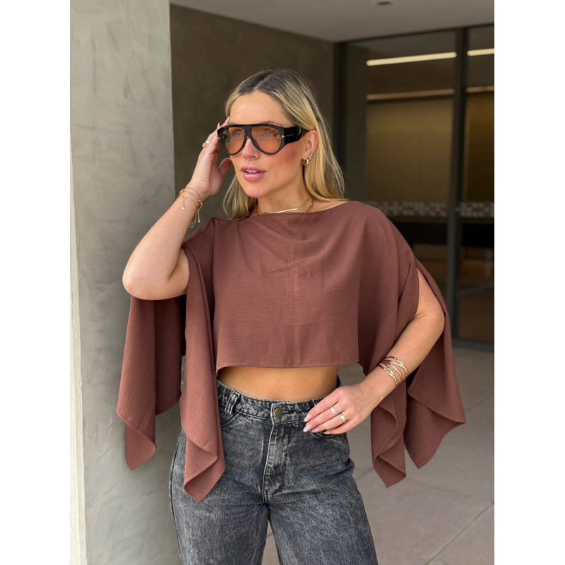 Blusa Bata Feminina Boho Chic com top faixa interno Multiformas Capa