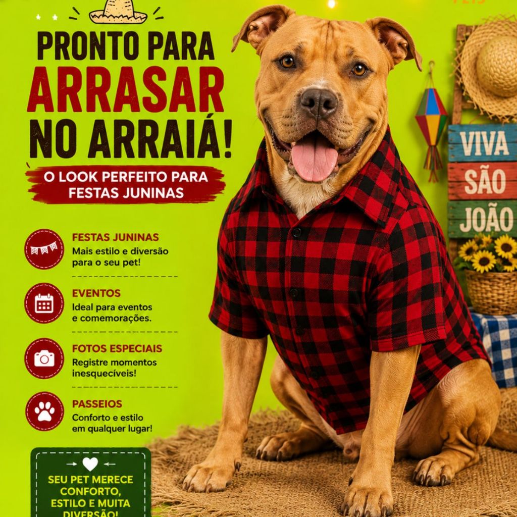 Roupa Junina Para Cachorro Grande Gigante Vestido ou Camisa Xadrez Pet Inverno Quente e Estiloso