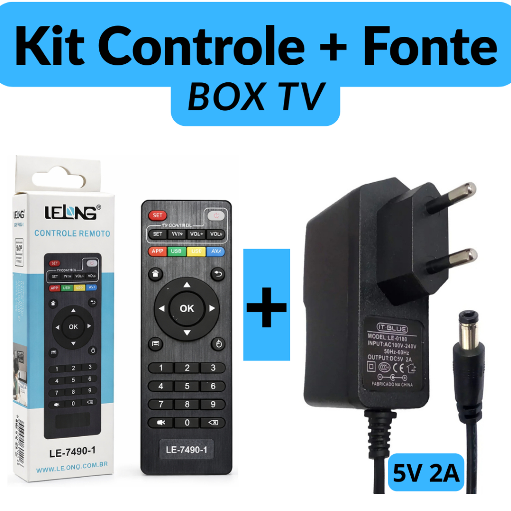Kit Controle Remoto Universal + Fonte Bivolt Smart Box TV