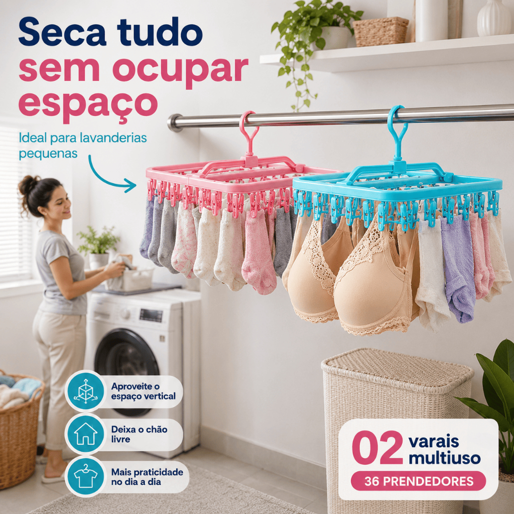 Varal multiuso, dobrável, roupa íntima, calcinha, cueca, sutiã, biquíni e meias. 36 prendedores