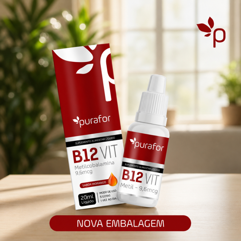 Vitamina B12 Metilcobalamina Líquida 20ml Purafor | Energia, Sistema Nervoso, Suplemento Vitamina B12 Alta Absorção
