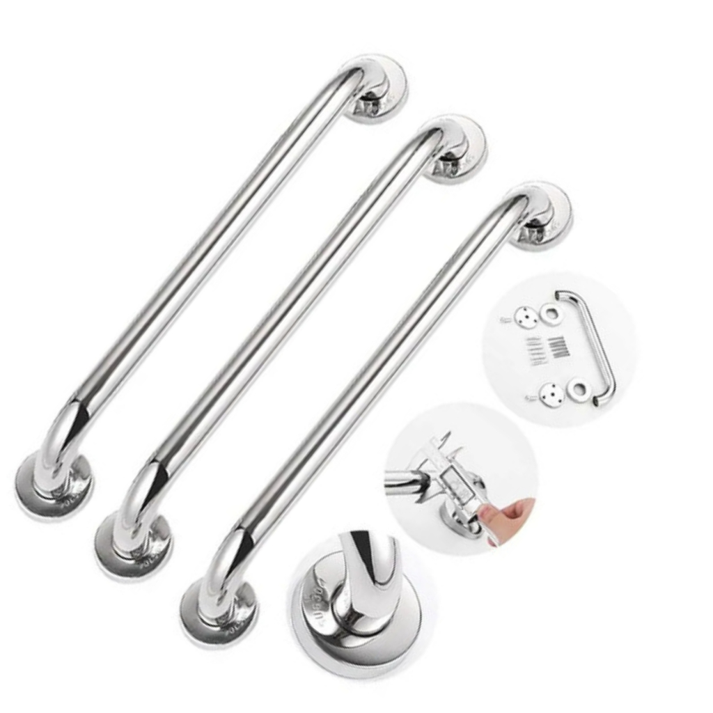3x Alça 60cm Para Banheiro Barra De Apoio Idoso Aço Inox Prateado