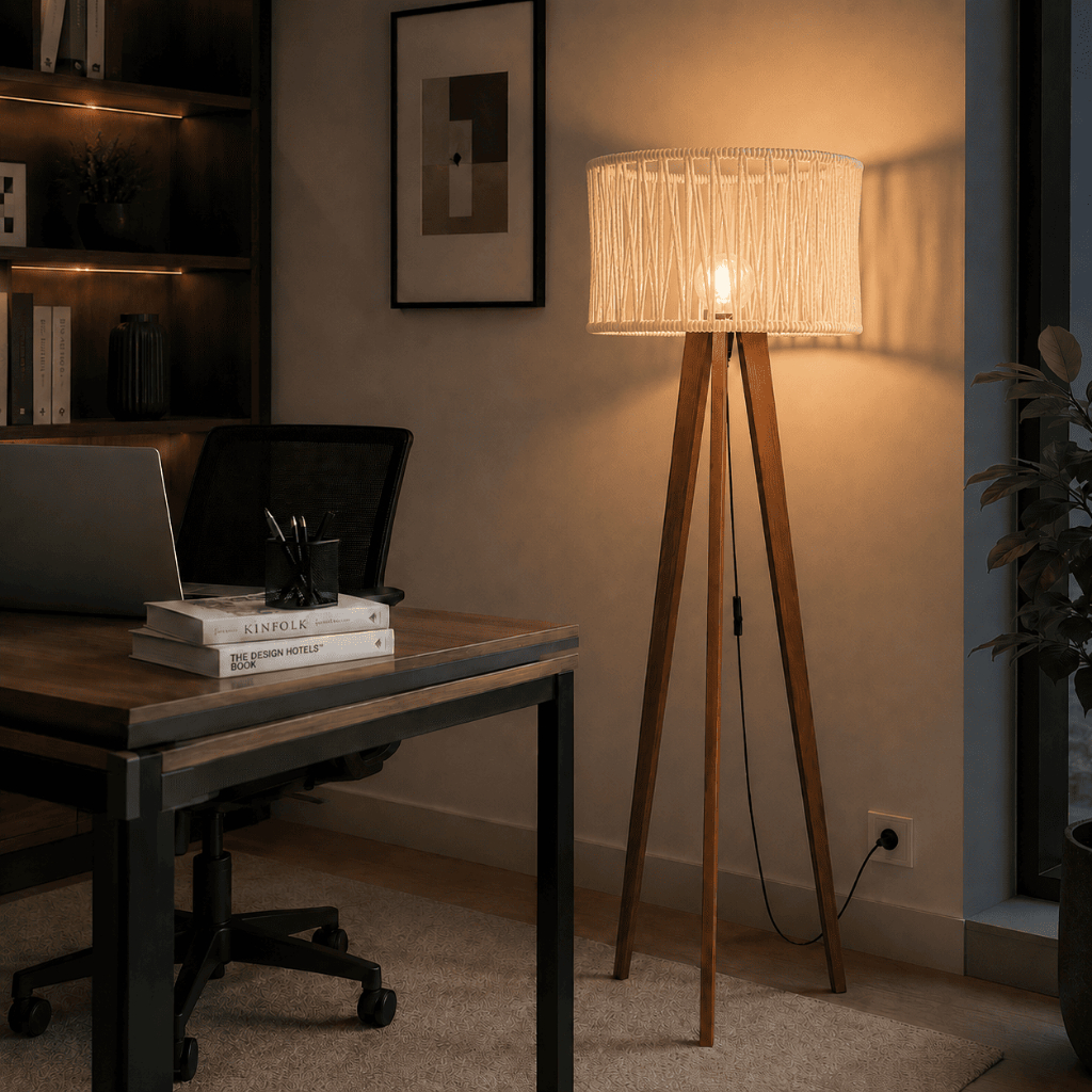 Abajur Luminária De Chão Tripé Madeira Rústica Abajur Sala Quarto Corda Náutica Decoração Moderna