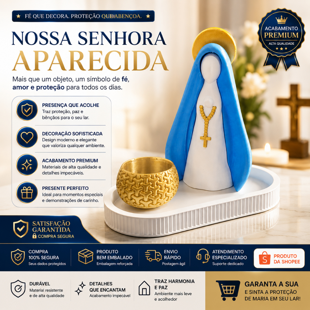 Imagem de nossa senhora aparecida | presente de batizado e casamento religioso, padrinhos | Decoração | Santinha -Crisma