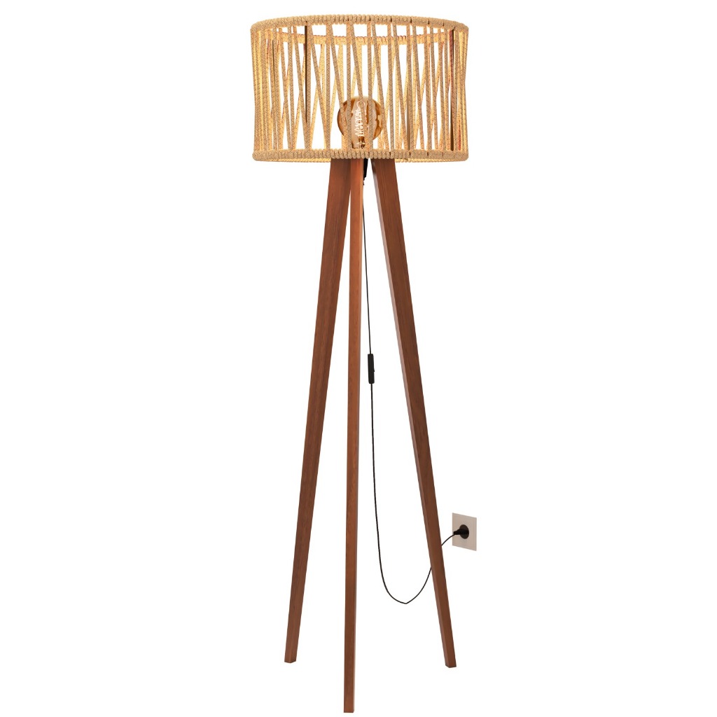 Abajur Luminária De Chão Tripé Madeira Decorativa Estudo Sala Quarto Corda Náutica Moderna Luxo