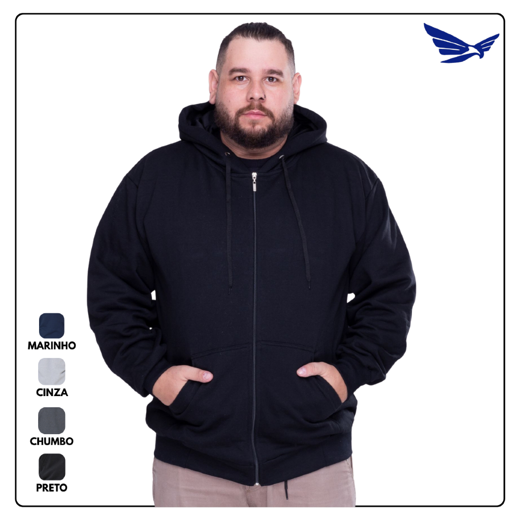 KITS 2  MOLETOM PLUZ SIZE G1 G2 G3 GRANDON COM ZIPER E CAPUZ BLUZA DE FRIO INVERNO LIZO CASACO