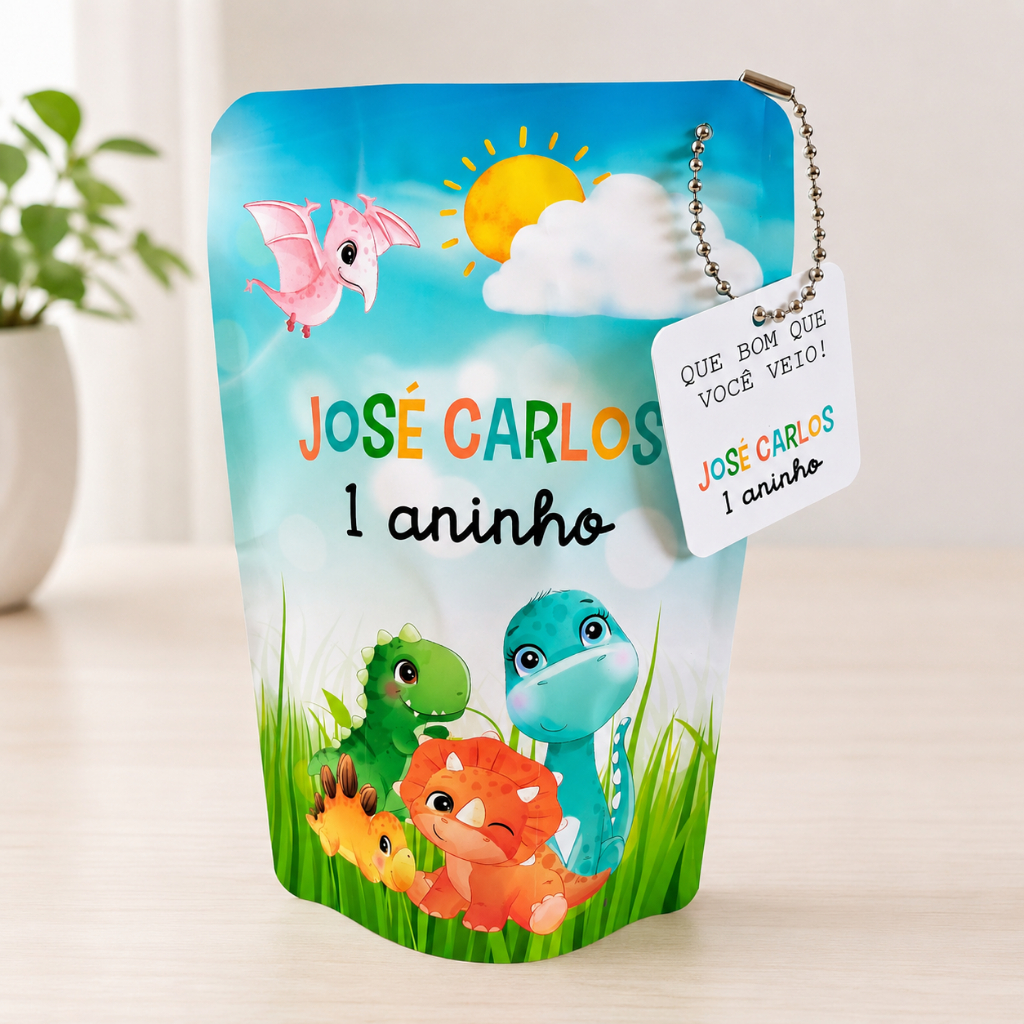 SAQUINHO METALIZADO ZIPLOCK PERSONALIZADO PARA LEMBRANCINHA FESTA INFANTIL ANIVERSÁRIO TEMA DINOSSAURO BABY/ DINOSSAUROS