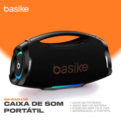 Caixa de Som Bluetooth Basike Boombox 200W 18000mAh IPX6 à prova d'água RGB TWS Graves Potentes