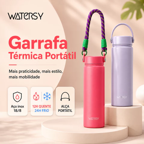 Garrafa Térmica 532ml com Alça Portátil Sem BPA Presente Criativo para Dia a Dia