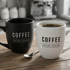 Caneca Café De Porcelana Manhattan Branco e Preto 300ml Hauskraft