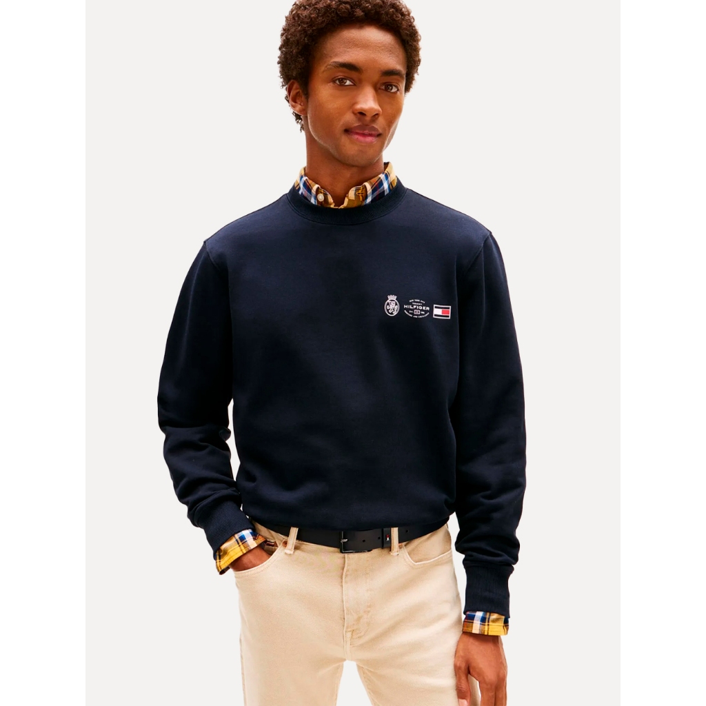 Moletom Tommy Hilfiger Masculino Treble Logos Original Azul Marinho