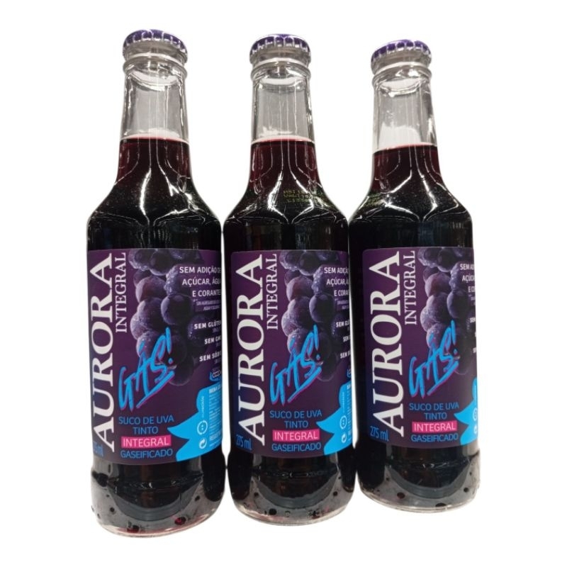 Kit 3 Suco de Uva Integral Gaseificado Aurora 275ml Sem Açúcar Sem Glúten