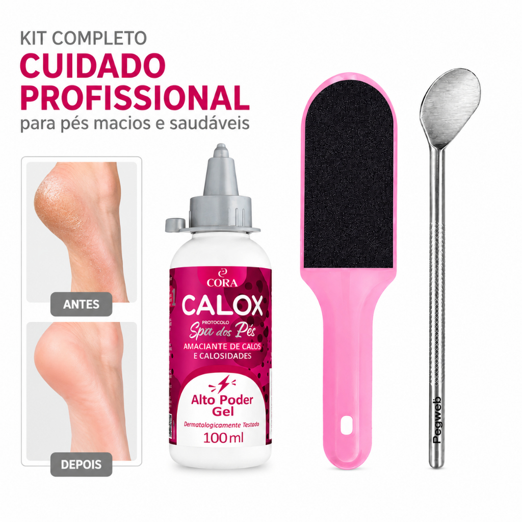 Kit Amaciante removedor Calos + Espátula Bisturi + Lixa SPA Pés Podóloga Pedicure Gel Cora Podologa