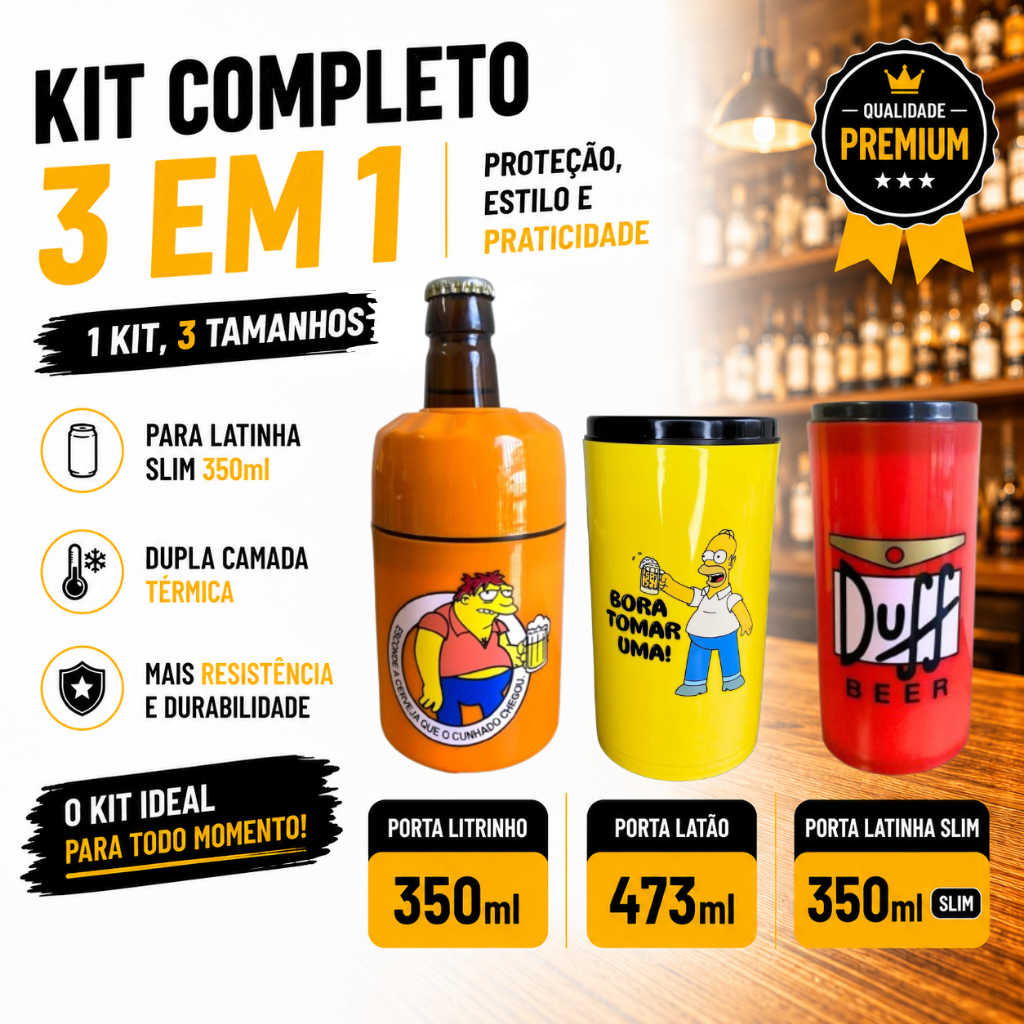 Kit 1 Porta Lata 473ml 1 Porta Lata 350ml Slim 1 Porta Lata 3x1 Cerveja Suporte