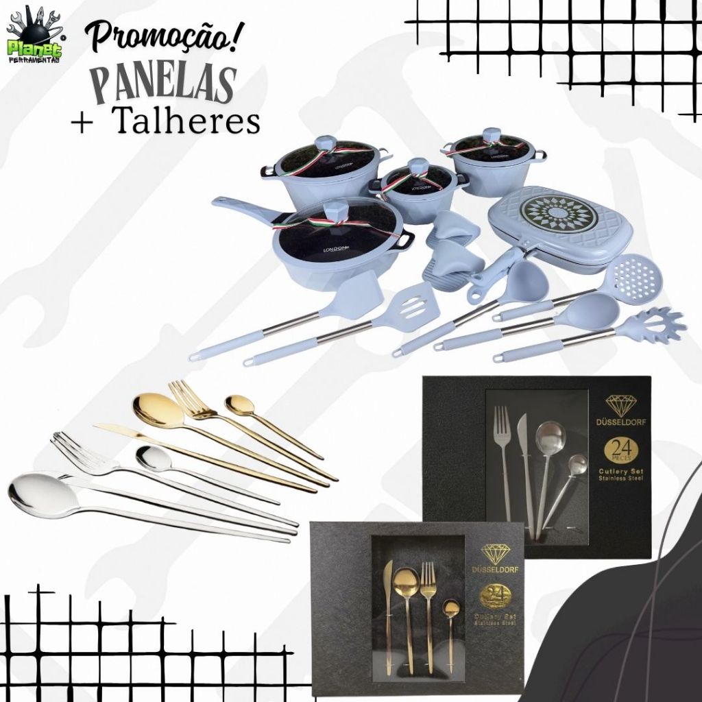 Kit Jogo de Panelas London + Jogo de Talheres 24 peças