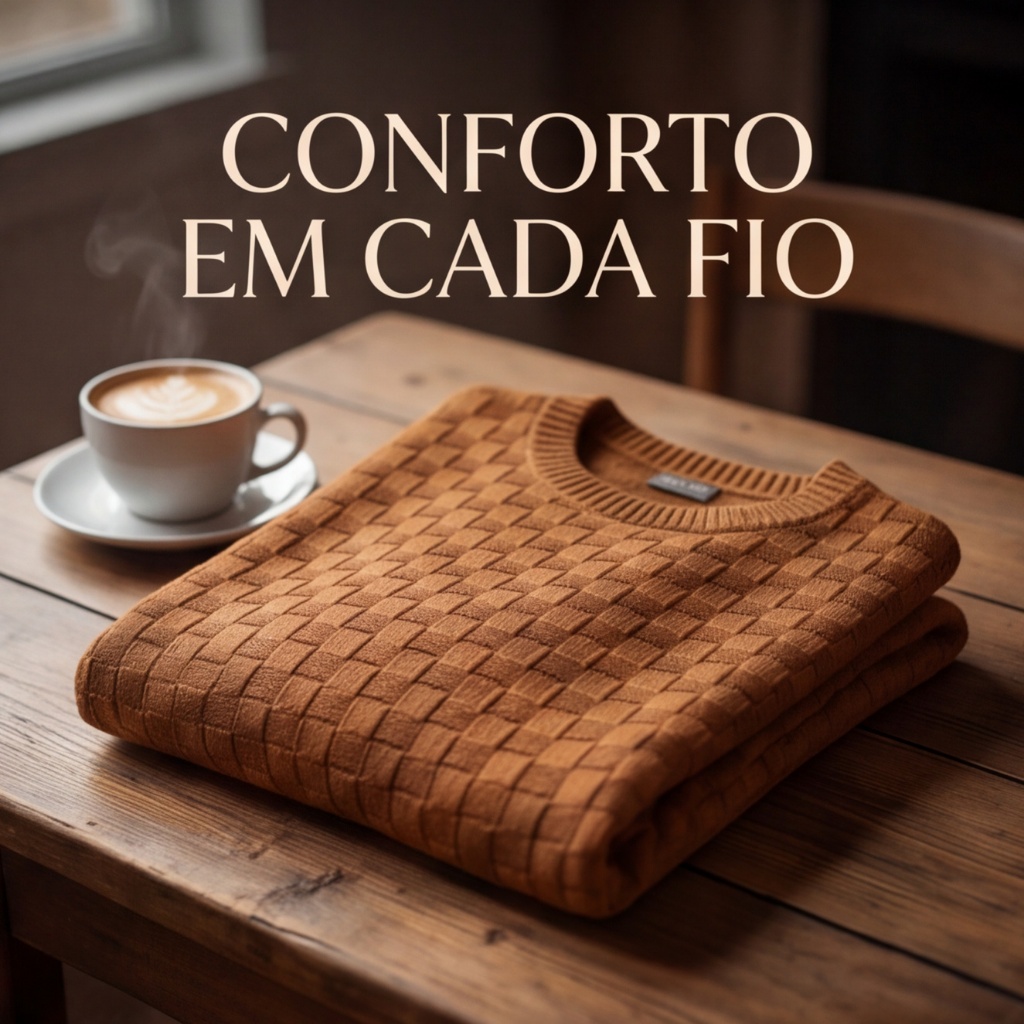 Blusa Masculina Tricô Texturizado Quadriculado Manga Longa Confortável Tam. Único Veste G/GG