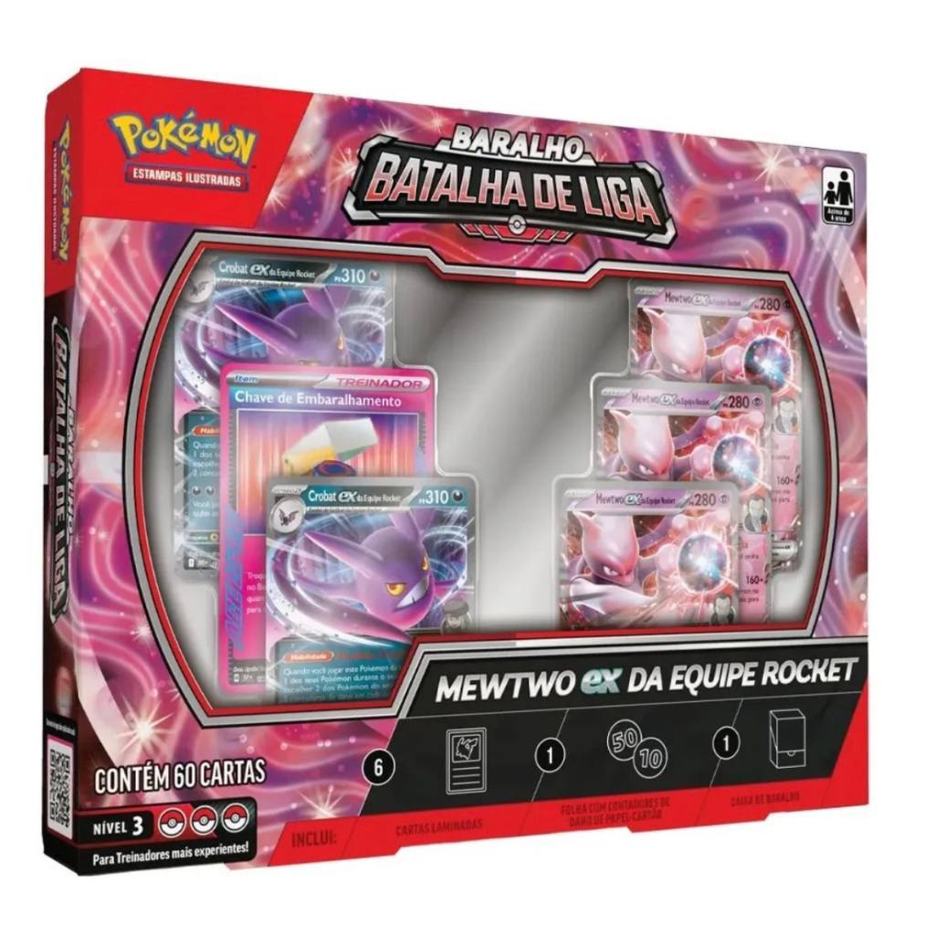 Pokémon Batalha de Liga Mewtwo ex Equipe Rocket Original Copag 60 Cartas Baralho Deck