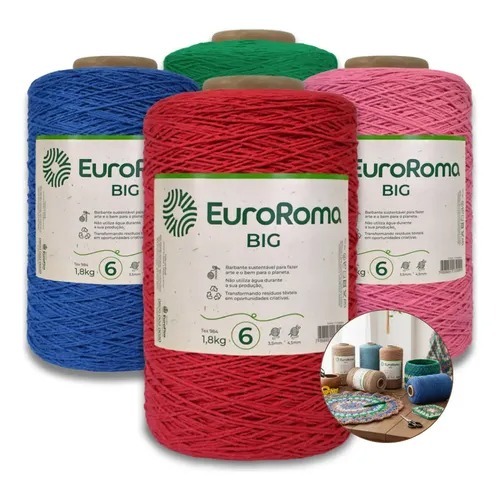 Barbante EuroRoma Big Cone Nº6 1,8kg 1830m | Fio p/ Crochê, Tricô e Tapetes | Colorido | Unidade – Escolha a Cor