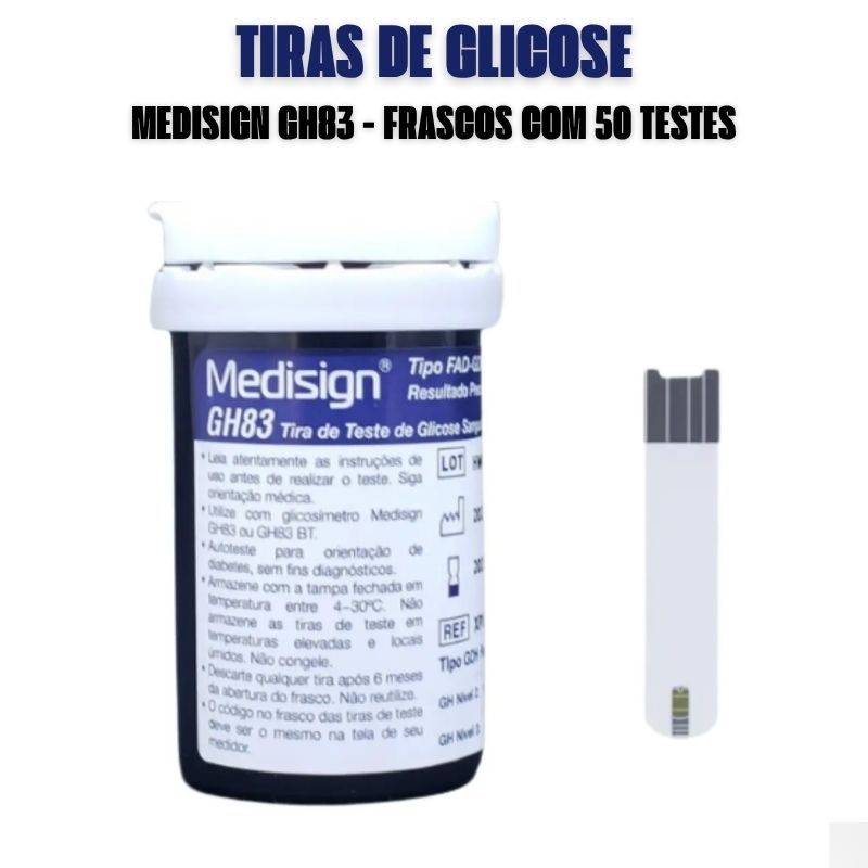 Tiras Reagentes Medisign GH83 Original Glicemia Diabetes 50, 100 Unidades Compatível GH83 GH83BT