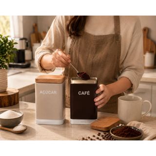 Pote Lata Organizador Café ou Açúcar Metal com Tampa de Metal Vários Tamanhos