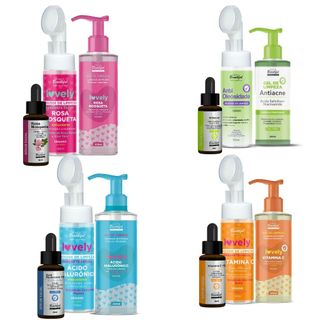 Kit Skincare Lovely Face Limpeza Profunda Sérum Facial Antiacne Vitamina C Rosa Mosqueta