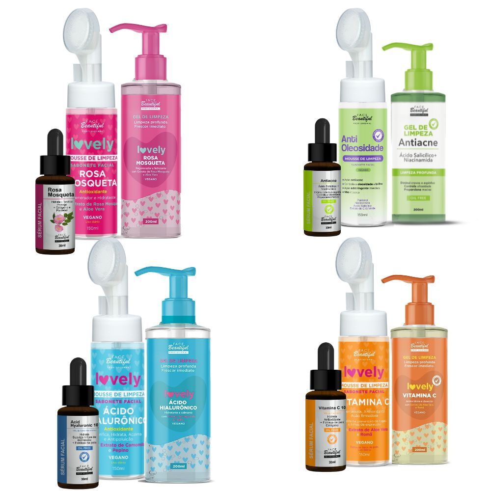 Kit Coleção Tratamento Intensivo E limpeza facial  Lovely & Face Beautiful - Antioliosidade