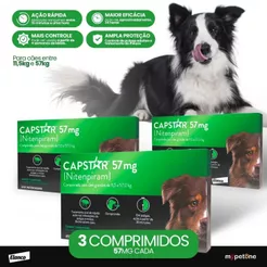 Kit 3 Antipulgas Elanco Capstar 57 mg para Cães acima de 11,4 Kg até 57 Kg - 1 Comprimido