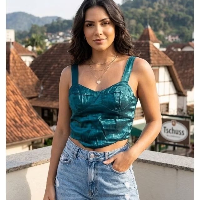 Blusa cropped. cetim camaleão dupla face