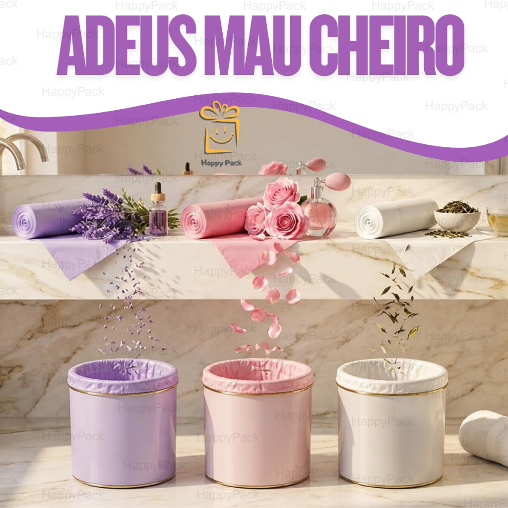 Detalhes do Kit 160 Sacos de lixo Perfumado Banheiro Lixinho Lavanda Chá Branco Diva Rosa