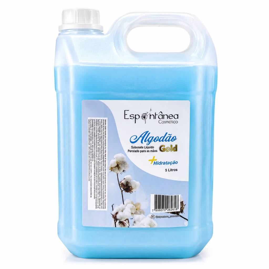 Sabonete Líquido Perolado Algodão 5L Premium com Aloe Vera Hidratante Alta Viscosidade Rende Muito