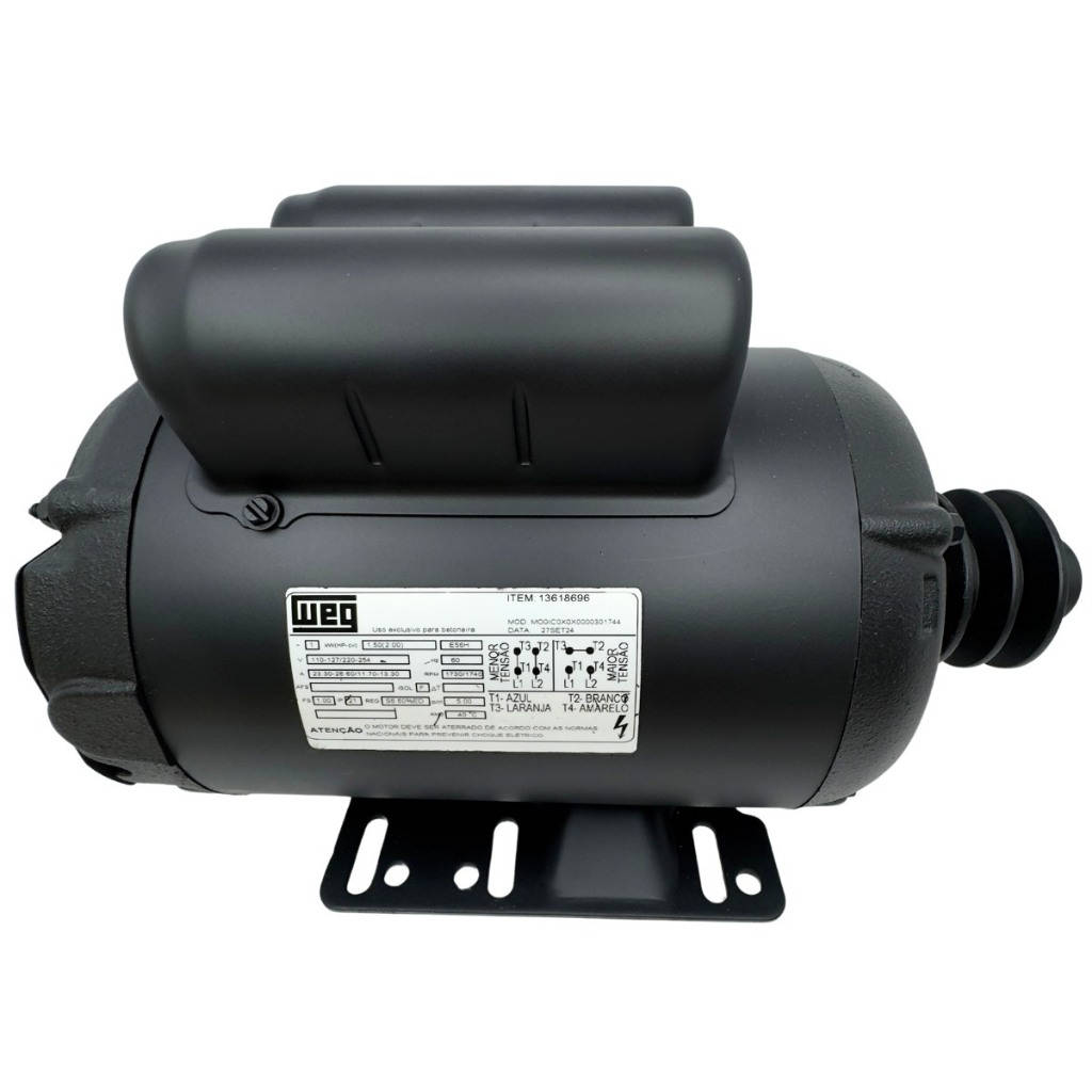 Motor Elétrico Weg Monofásico 2cv Cavalos 4 Polos 110/220V Baixa Rotação Betoneira Polia de Ferro