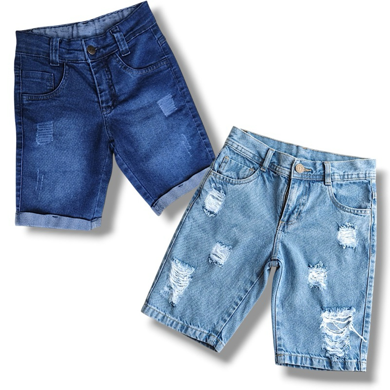 Bermuda Jeans Infantil Adolescente Masculino Juvenil Regulador Interno e Bolso